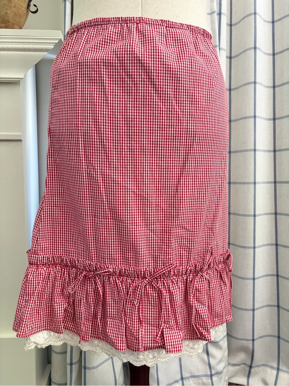 Red Gingham Cotton Pull On Layered Bows Skirt
